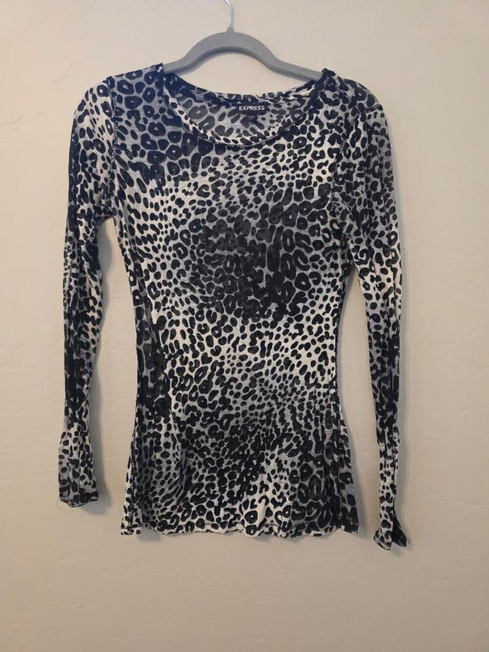 Express 2012 Animal Print Mesh Long Sleeve Top Small Petite